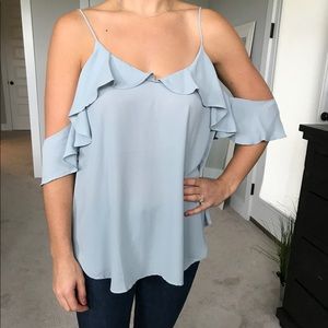sky blue shoulder shirt